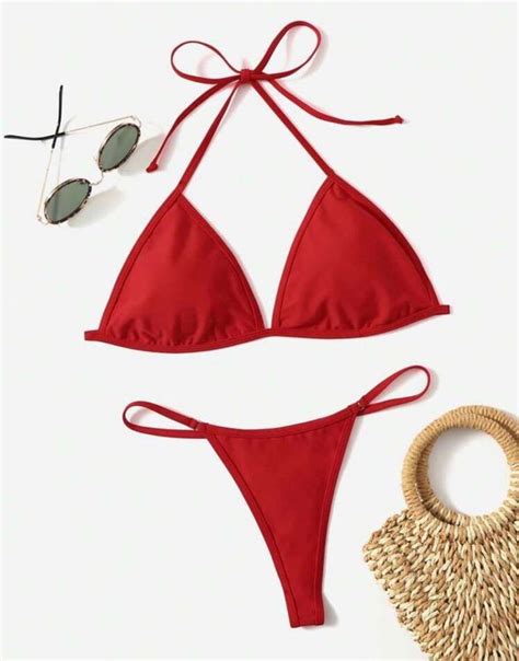 roter bikini|Roter string bikini